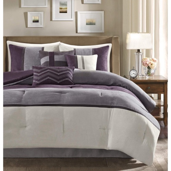 Madison Park Palisades 7 Piece Faux Suede Comforter Set in Purple queen - Picture 15 of 16